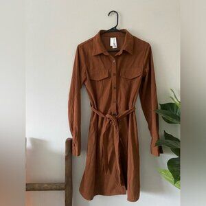 NWT Elsie & Zoey Brown Corduroy Preppy Minimalist Button Down Dress size M/L